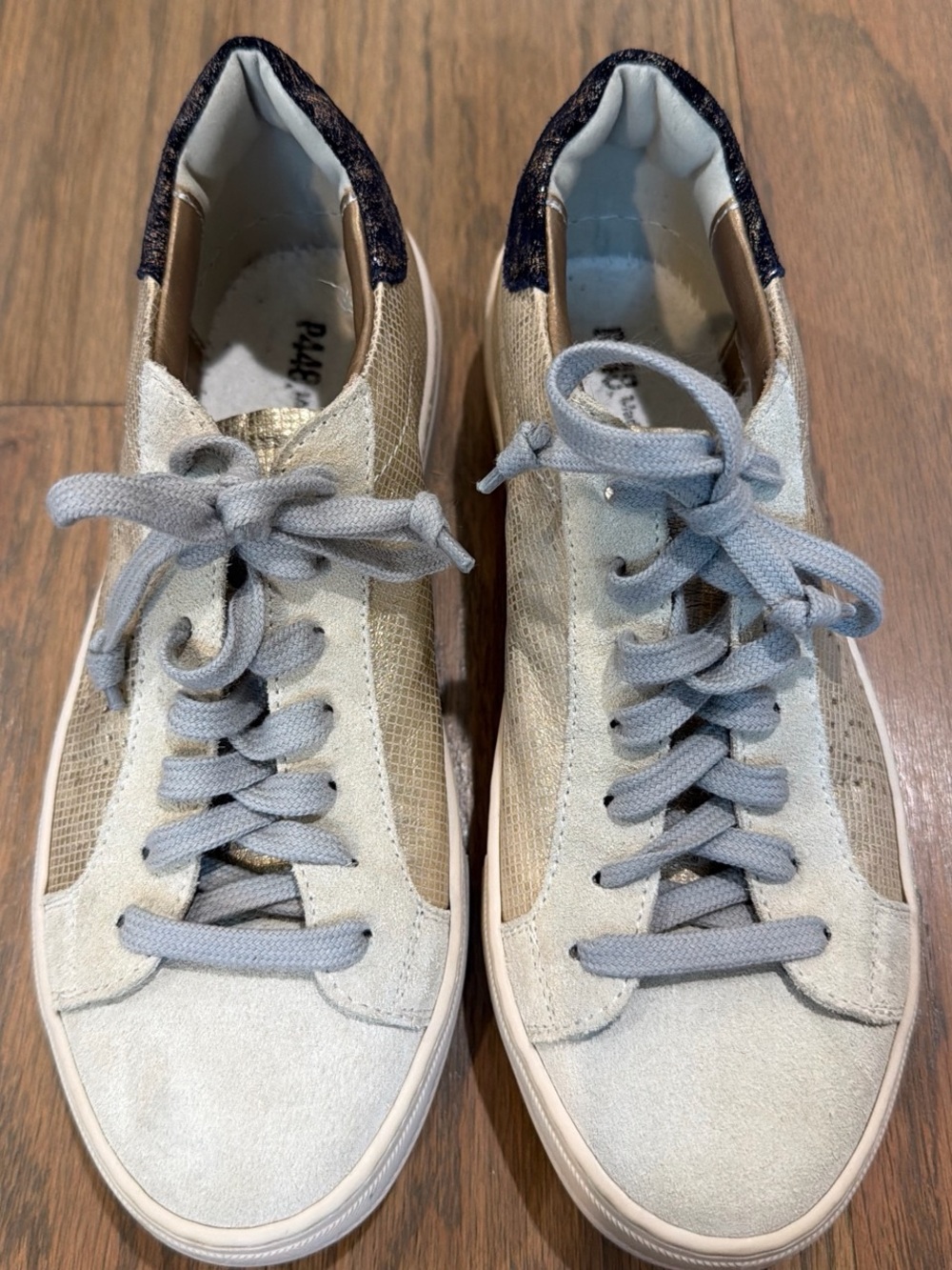 P448 Metallic Beige and Gray Women's Lace-Up Sneakers